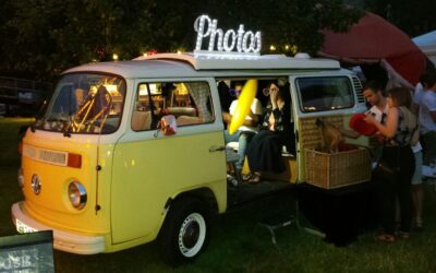 Campervan Photobooth for outdoor events with new light-up sign