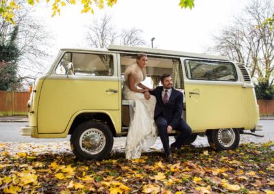 bride and groom vw camper wedding surrey