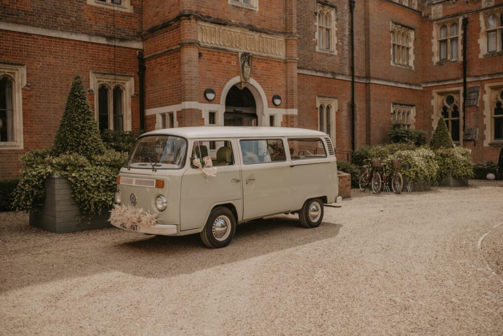 campervan wedding car at wotton house surrey