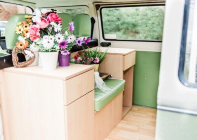 inside campervan wedding car buttercupbus