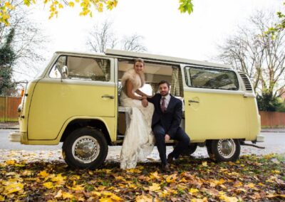 yellow campervan wedding car