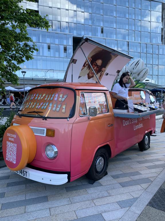 vinyl wrapped branded vw camper hire